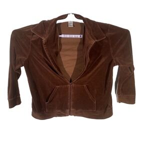 Vintage Rebecca Malone Womens Brown Soft Velour Full Zip Track‎ Jacket Size PXL
